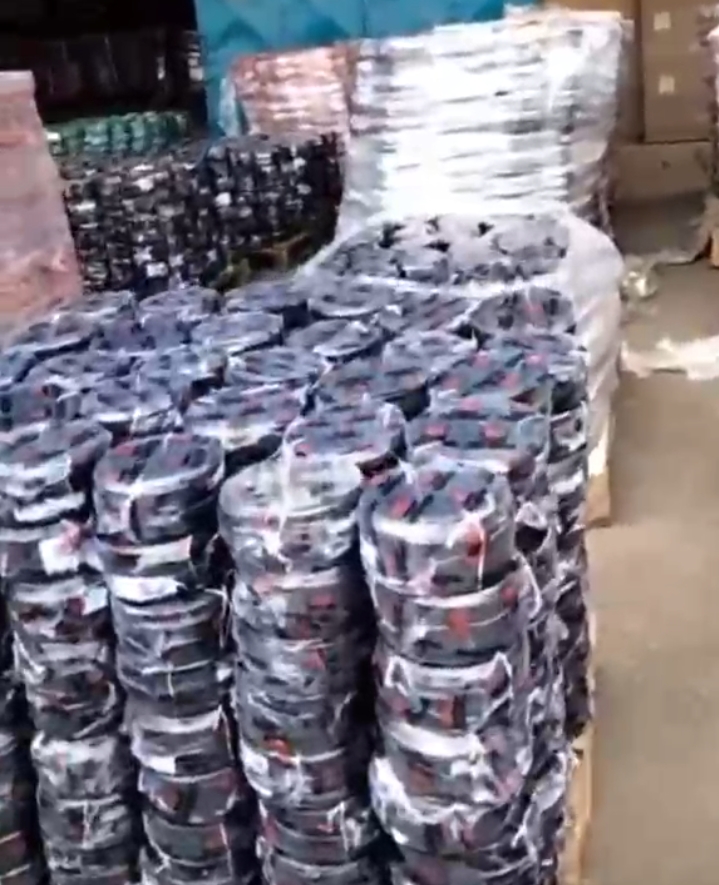 Black wiring cable coils, wrapped and stacked